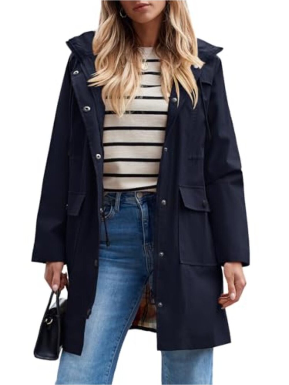 Women's Waterproof Rain Jacket Lightweight Hooded Windbreaker Trench Coat
